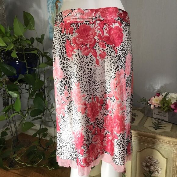 Vintage 100% Silk Rose Animal Print Spring Summer Skirt Sz 6 - Picture 5 of 10